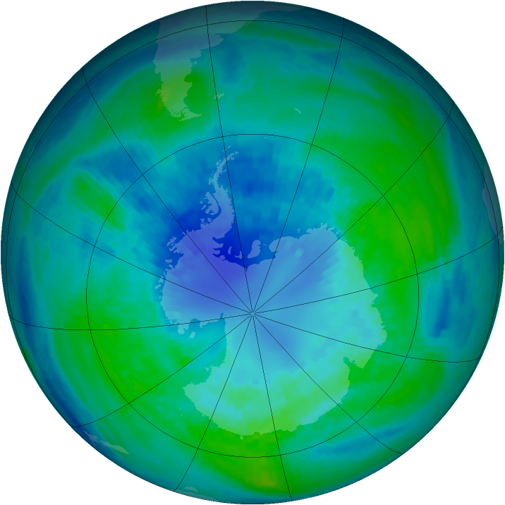 Antarctic ozone map for 06 April 2003